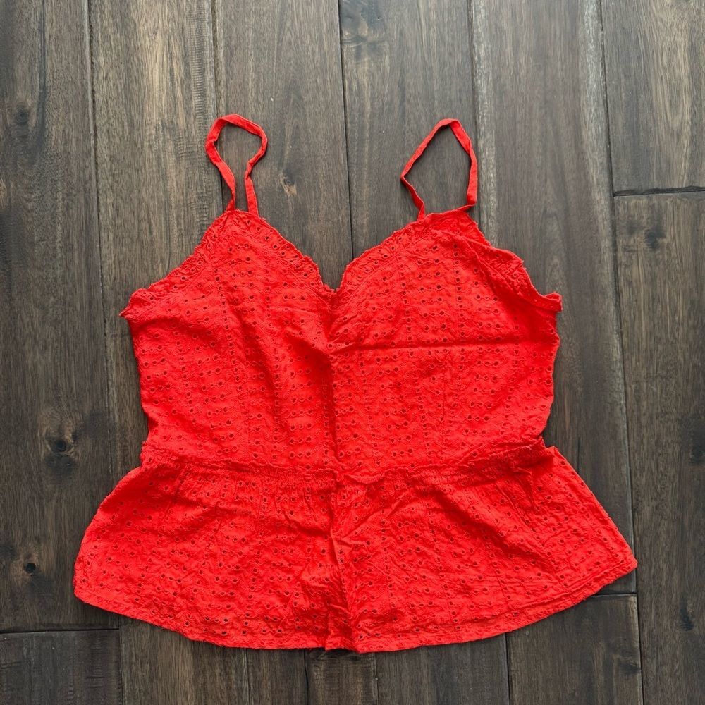 Sim & Sam Red Eyelet Babydoll Top Jr. M